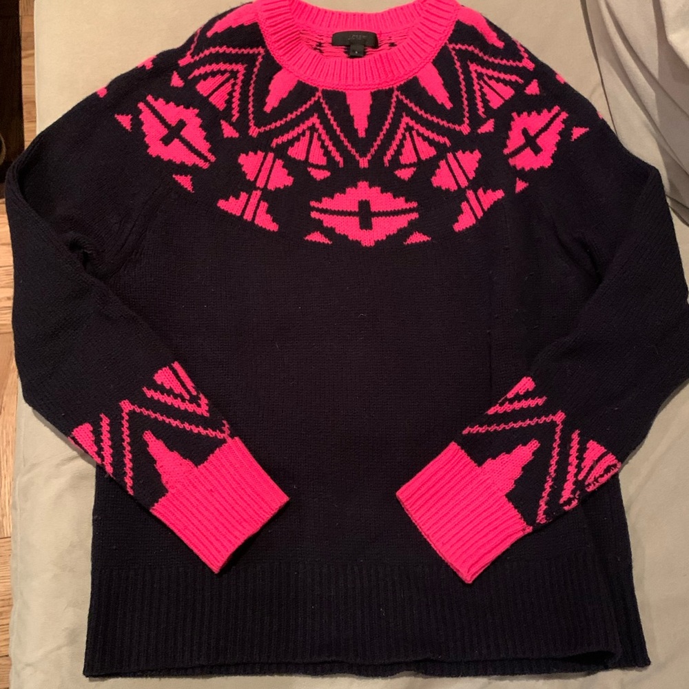 JCrew Fair Isle Sweater Bright Pink / Navy